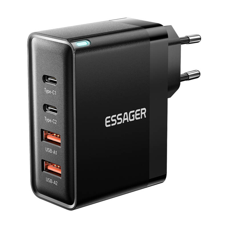 Zidni punjač, ​​Essager, ECT2CA-QYB01-Z, 2xUSB-C, 2xUSB-A, 100W (crni)