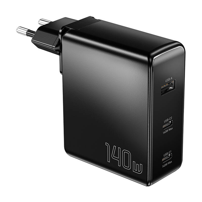 Zidni punjač, ​​Essager, ECT2CA-MQB01-Z, 2xUSB-C, USB-A, 140W (crni)