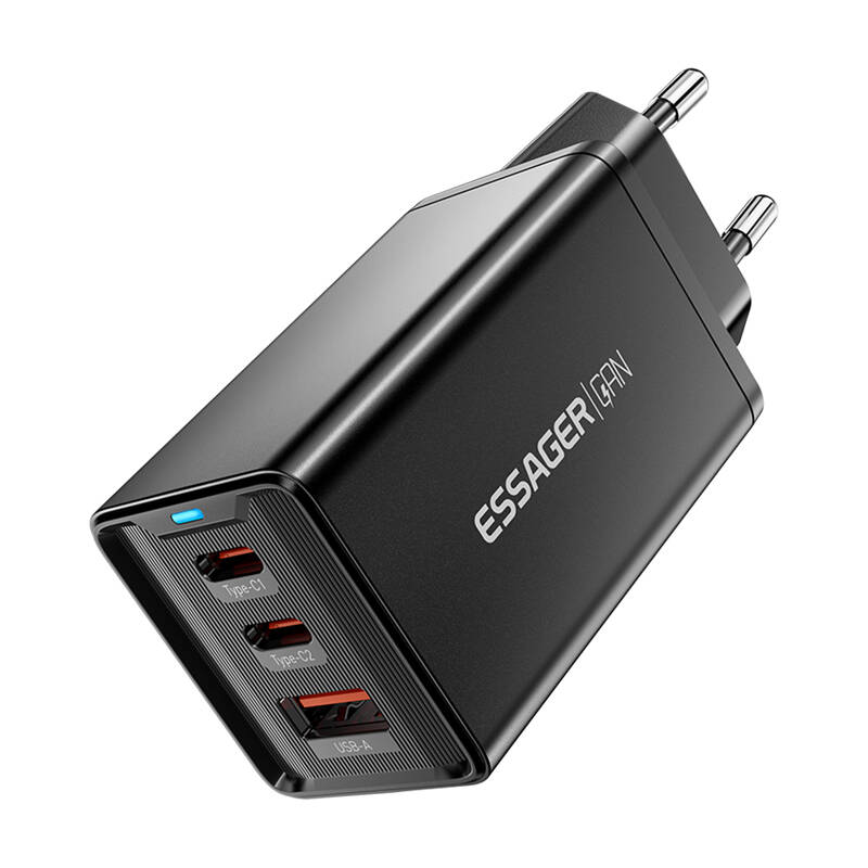 Zidni punjač, ​​Essager, ECTAC-KSB01-Z, GaN, 2xUSB-C, USB-A, 67W (crni)