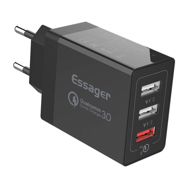 Zidni punjač Essager ECTQC3-FBB01 3xUSB 30W (crni)