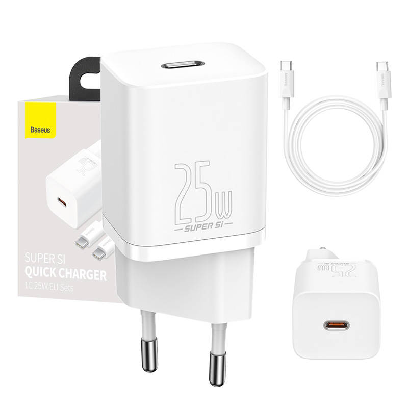 Baseus Super Si Quick Charger 1C 25W s USB-C kabelom za USB-C 1m (bijeli)