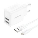 Foneng EU53 2xUSB-A, 2.4A mrežni punjač (bijeli) + USB-A toLightning kabel