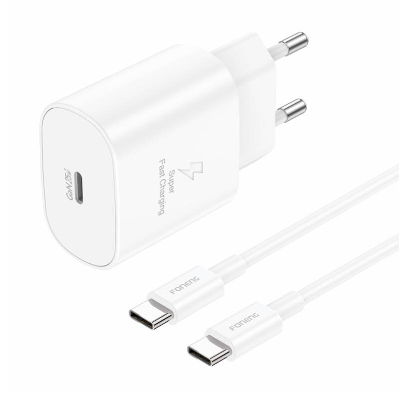 Foneng EU51 USB-C 25W mrežni punjač + USB-C - USB-C kabel (bijeli)