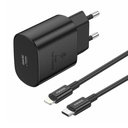 Foneng EU51 USB-C 25W mrežni punjač + USB-C - Lightning kabel (crni)