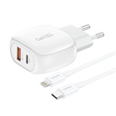 Foneng EU41 USB-C+USB-A 20W mrežni punjač + USB-C - Lightning kabel (bijeli)