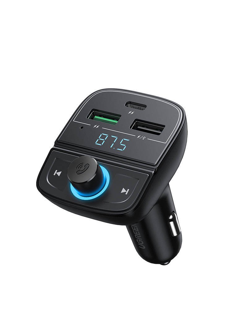 FM transmiter UGREEN CD229 Bluetooth 5.0, USB QC 3.0, USB-C PD, microSD (crni)