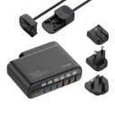 Punjač sa zaslonom 140 W LDNIO A6140C 3x USB-A + 3x USB-C, US/UK/EU (crni)