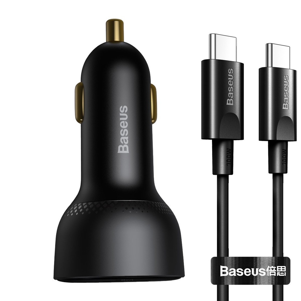 Auto punjač Baseus Superme, USB, USB-C, 100W + USB-C kabel (crni)