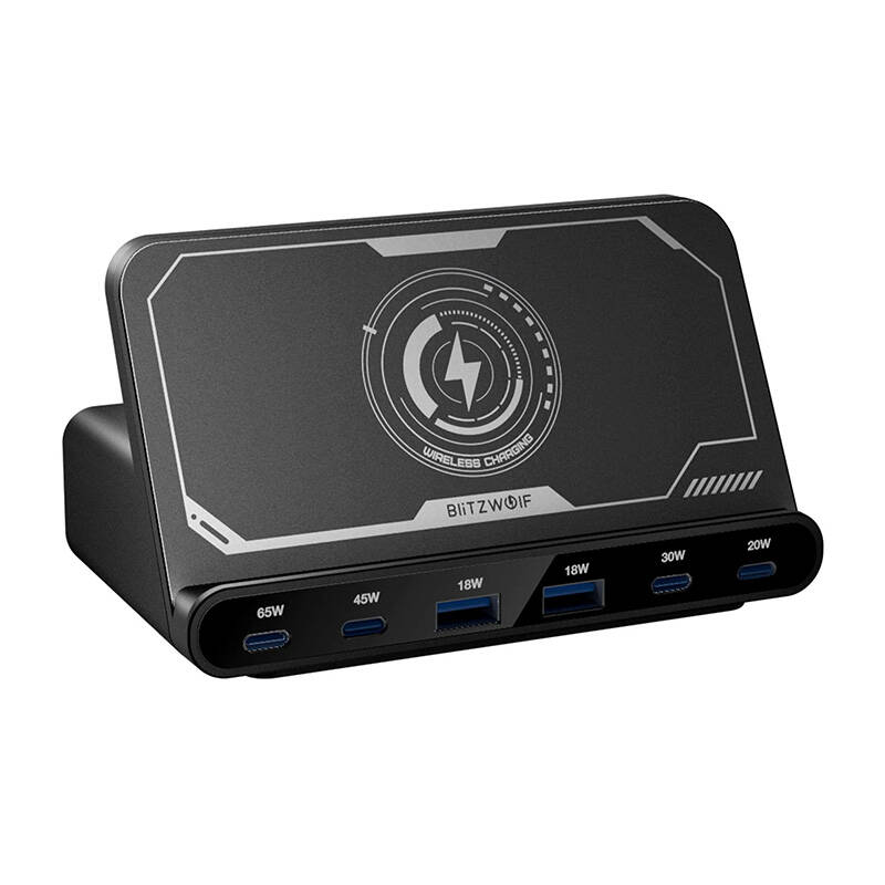 Blitzwolf BW-S27 160W, 2xUSB-A, 4xUSB-C, 15W bežični punjač (crni)