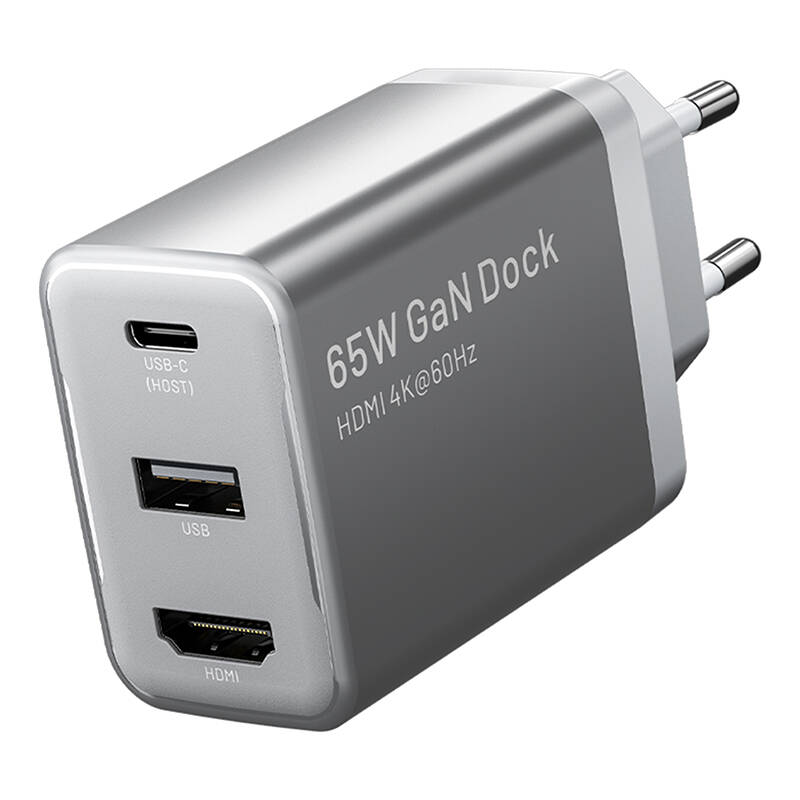 Vention FJAH0-EU USB(C+A)+HDMI GaN mrežni punjač (60W/5W/4K@60Hz) (sivo)