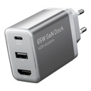 Vention FJAH0-EU USB(C+A)+HDMI GaN mrežni punjač (60W/5W/4K@60Hz) (sivo)