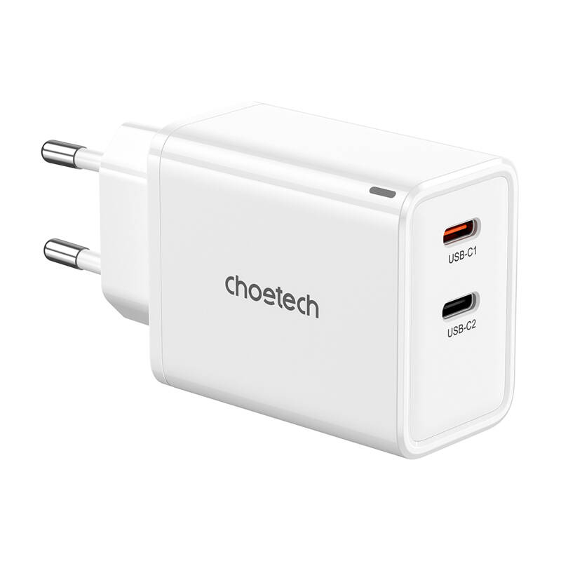 Choetech PD6013, GaN, 2x USB-C, PD65W mrežni punjač (bijeli)