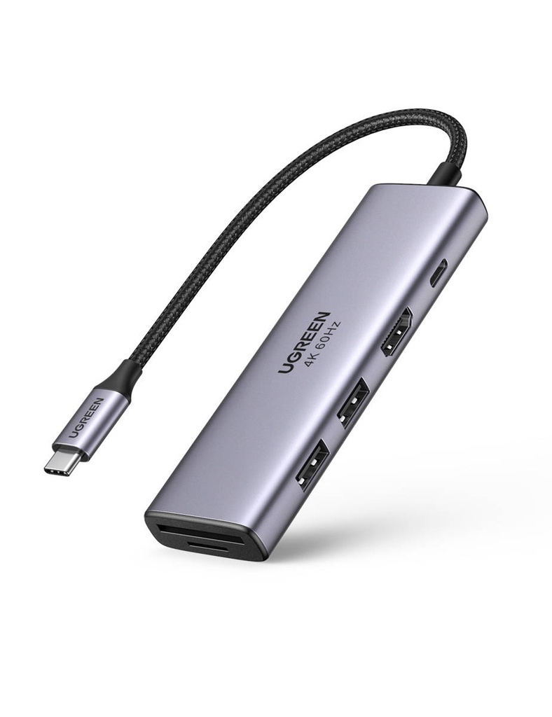 Adapter 5-u-1 UGREEN CM511, Hub USB-C na 2x USB,HDMI, USB-C, TF/SD (sivo)