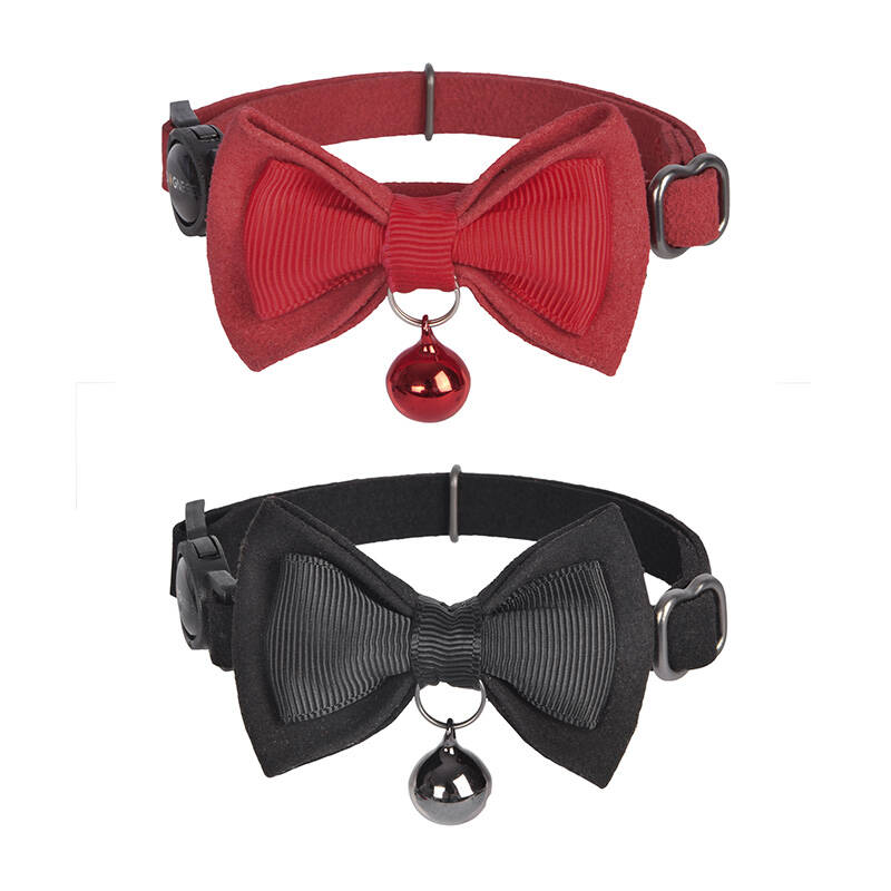 Set ovratnika Dogness za mačke 2 kom (Genuine Leather Red/Fiber Black)