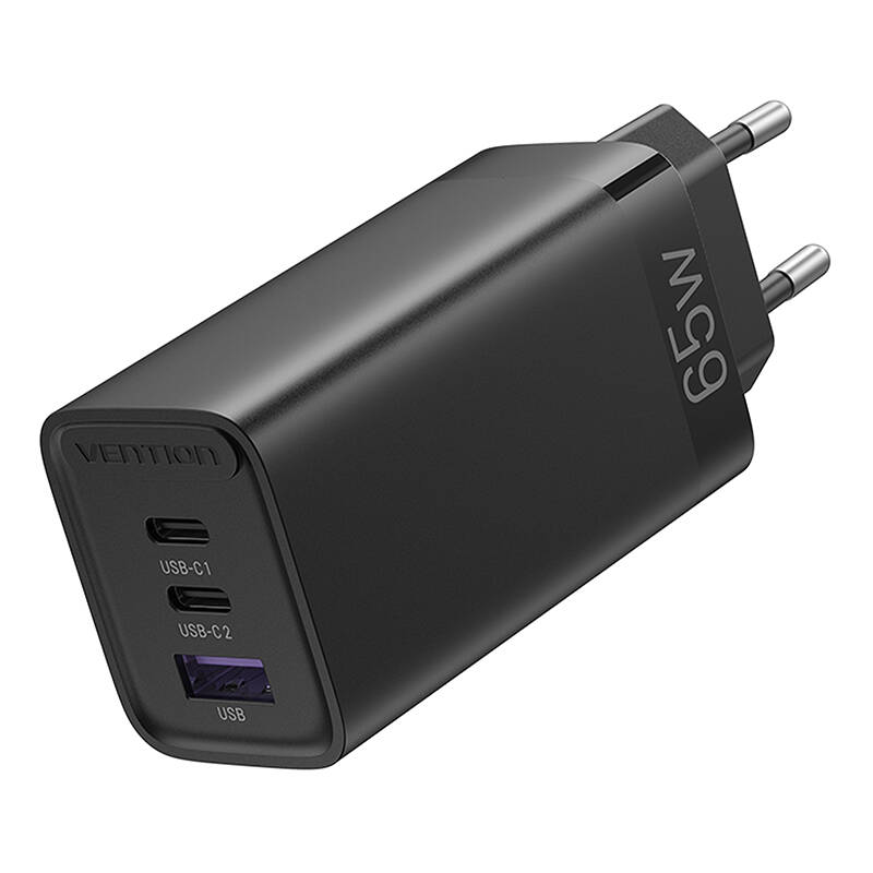 Vention FEDB0-EU 2xUSB-C 1xUSB-A 65W/30W/30W GaN mrežni punjač (crni)