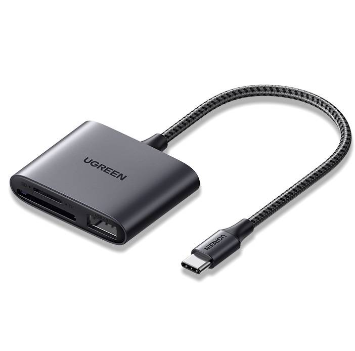 USB-C čitač kartica + USB, UGREEN CM387 (crni)