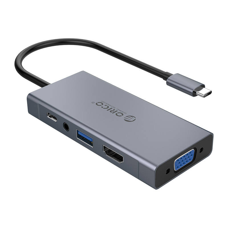 Adapter Hub Orico 5-u-1, HDMI 4K + USB 3.0 + VGA + AUX + USB-C PD 60W