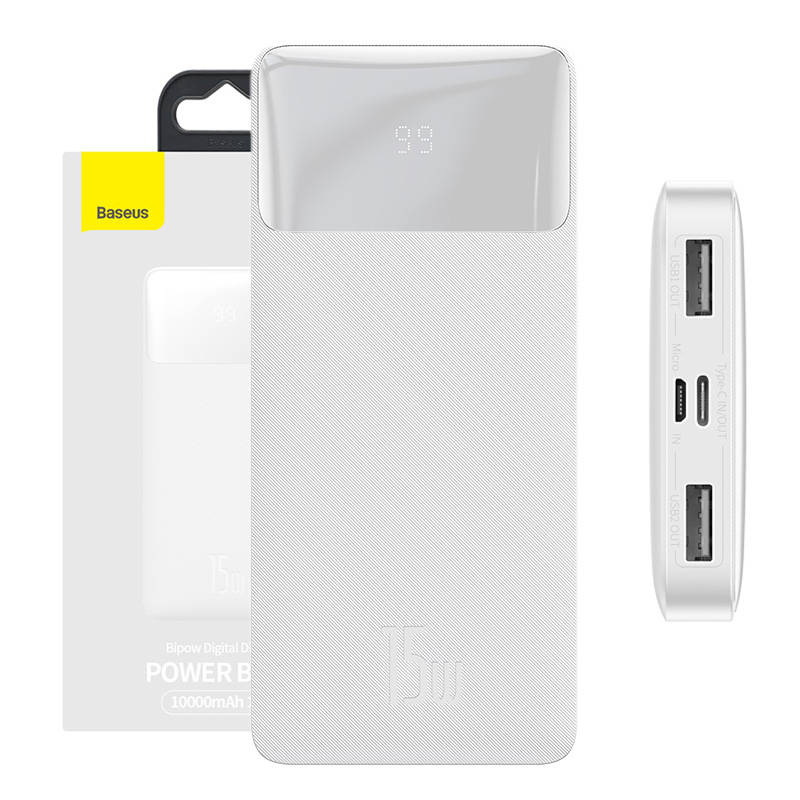 Powerbank Baseus Bipow 10000mAh, 2xUSB, USB-C, 15W (bijeli)