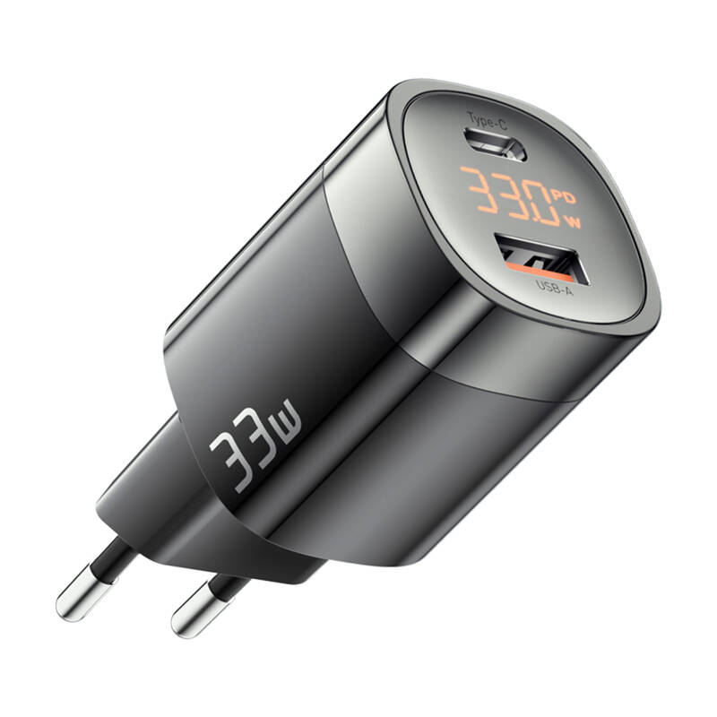 Zidni punjač, ​​Essager, ECTCA-LYB01-Z, GAN, USB-A, USB-C, 33W (crna)