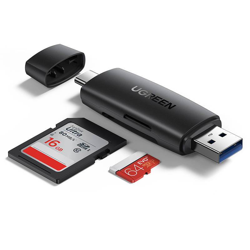 Adapter USB + USB-C UGREEN CM304 čitač kartica SD + microSD (crni)