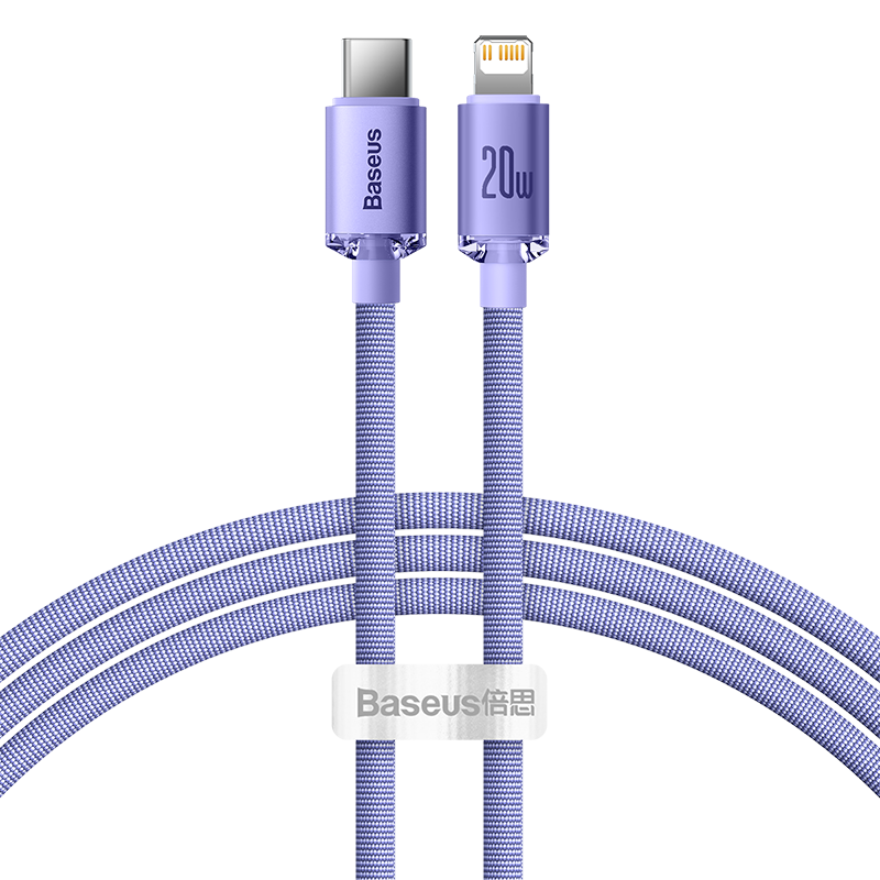 Baseus Crystal Shine kabel USB-C na Lightning, 20W, PD, 1,2 m (ljubičasti) (paket od 5 komada)