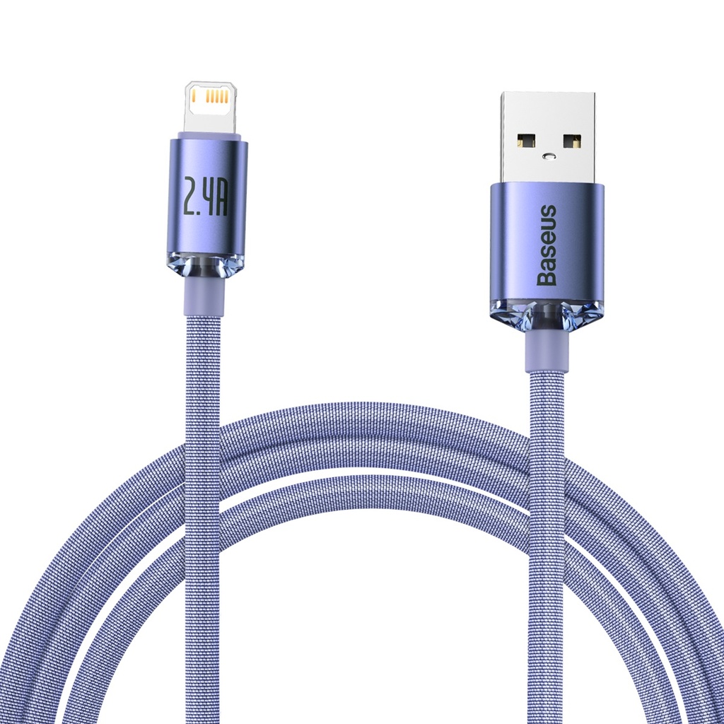 Baseus Crystal Shine kabel USB na Lightning, 2.4A, 2m (ljubičasti) (paket od 5 komada)