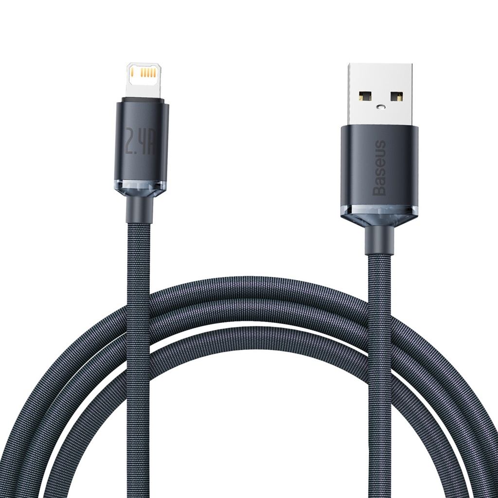Baseus Crystal Shine kabel USB na Lightning, 2.4A, 2m (crni) (paket od 5 komada)