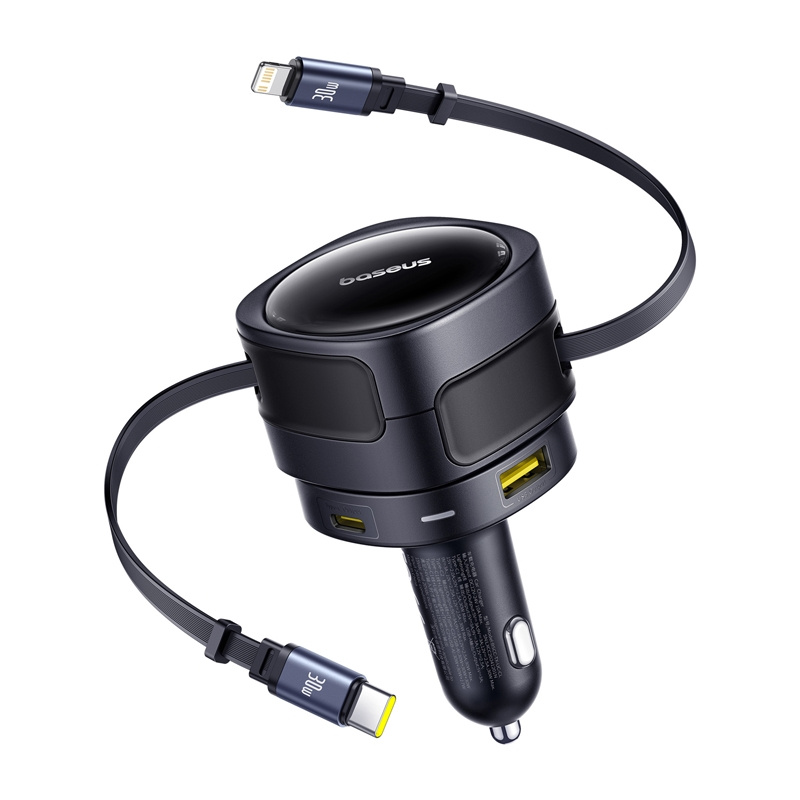 Baseus uživanje Max punjača automobila s USB-C+munjevitom kablovima i USB-A+USB-C portovima 90W crni