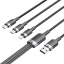 USB 2.0 Mužjak do 3-u-1 USB-C, munja i Micro-B muški kabelski kabel 3A CTPBG 1,5M (paket od 5 komada)