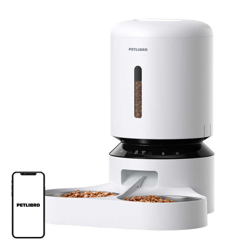 Petlibro Granary Domatora za hranu s dvostrukom zdjelom, WiFi, 5L (bijela)