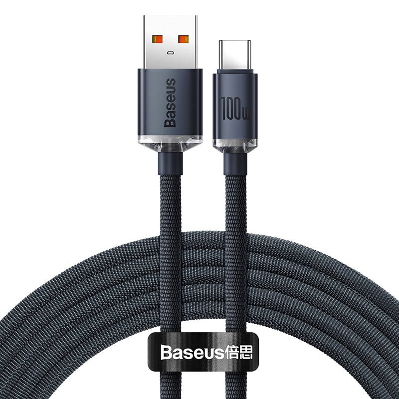 Baseus Crystal Shine kabel USB na USB-C, 100W, 1,2m (crni) (paket od 5 komada)