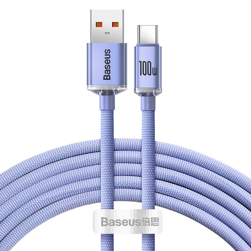 Baseus Crystal Shine kabel USB na USB-C, 5A, 1.2m (ljubičasti) (paket od 5 komada)