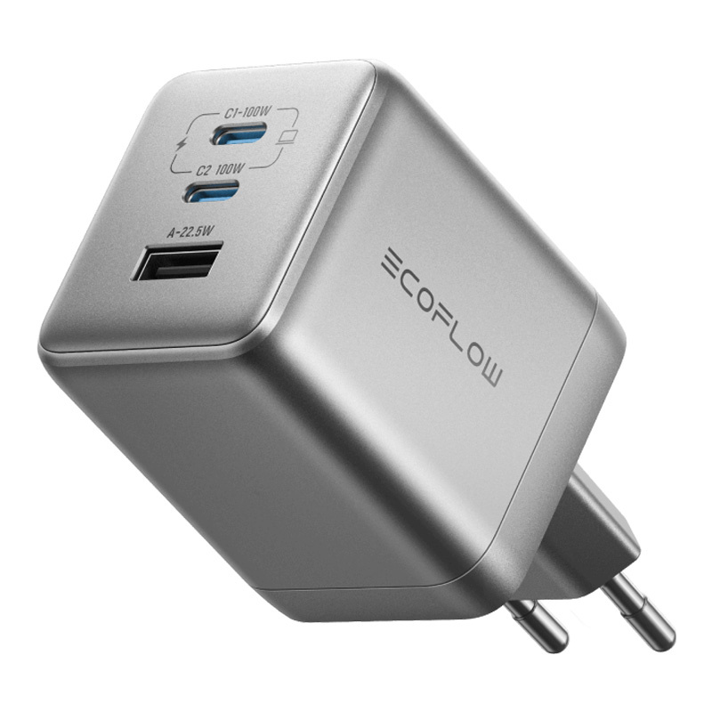Ecoflow Rapid Pro 100 W Mains Charger, 2xUSB-C, 1xUSB-A, GAN