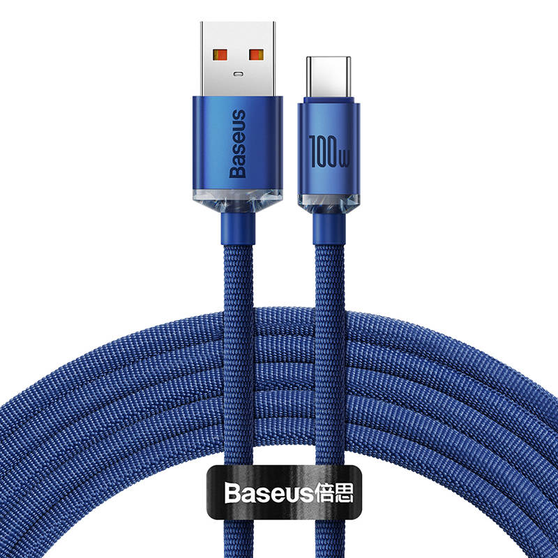 Baseus Crystal Shine kabel USB na USB-C, 100W, 2m (plavi) (paket od 5 komada)