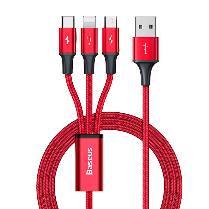 Baseus Rapid Series 3-u-1 kabel USB-C za M+L+T 1,2 m (crveni)