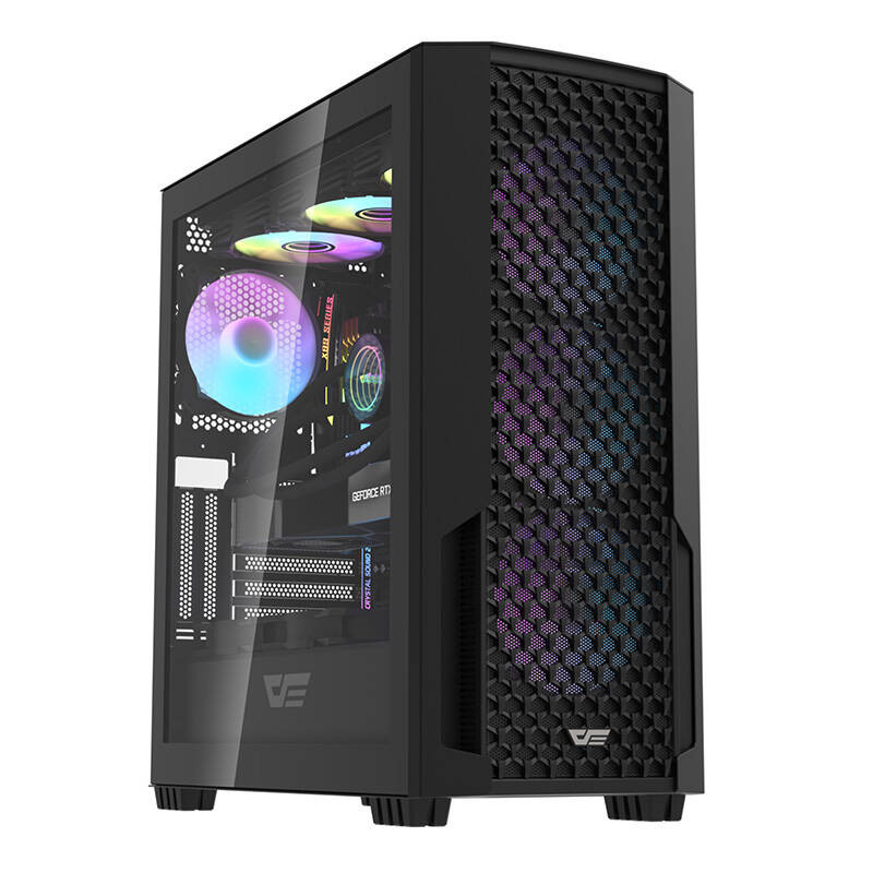 Računalni slučaj DarkFlash DF2100 + 4 ArgB obožavatelji (crni)