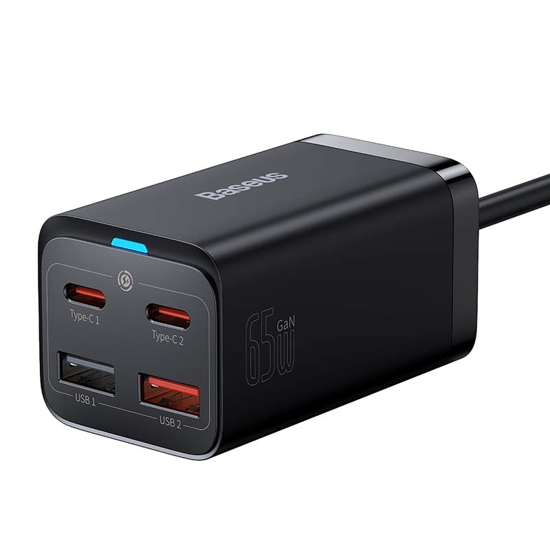 Brzi punjač Baseus GaN3 Pro, 2x USB-C, 2x USB, 65W (crni)