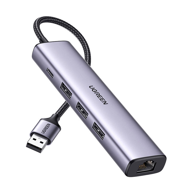 5u1 adapter UGREEN USB-A na 3x USB 3.0 + RJ45 + USB-C (srebrni)