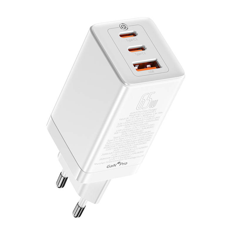 Brzi punjač Baseus GAN3 Pro, 2xUSB-C + USB, 65W (bijeli)