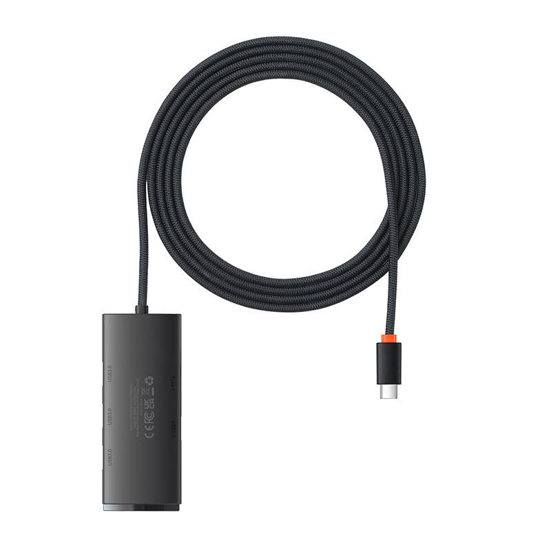 Hub 4u1 Baseus Lite Series USB-C na 4x USB 3.0 + USB-C, 2m (crni)