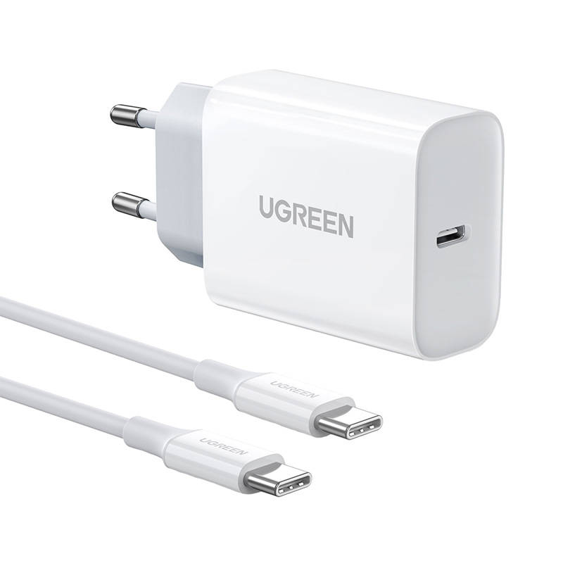 Zidni punjač UGREEN USB-C, 30W + USB-C kabel (bijeli)