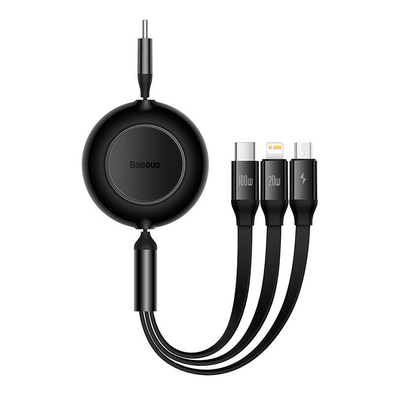 Baseus Bright Mirror 4, USB-C 3-u-1 kabel za mikro USB / USB-C / Lightning 100W / 3.5A 1.1m (crni)