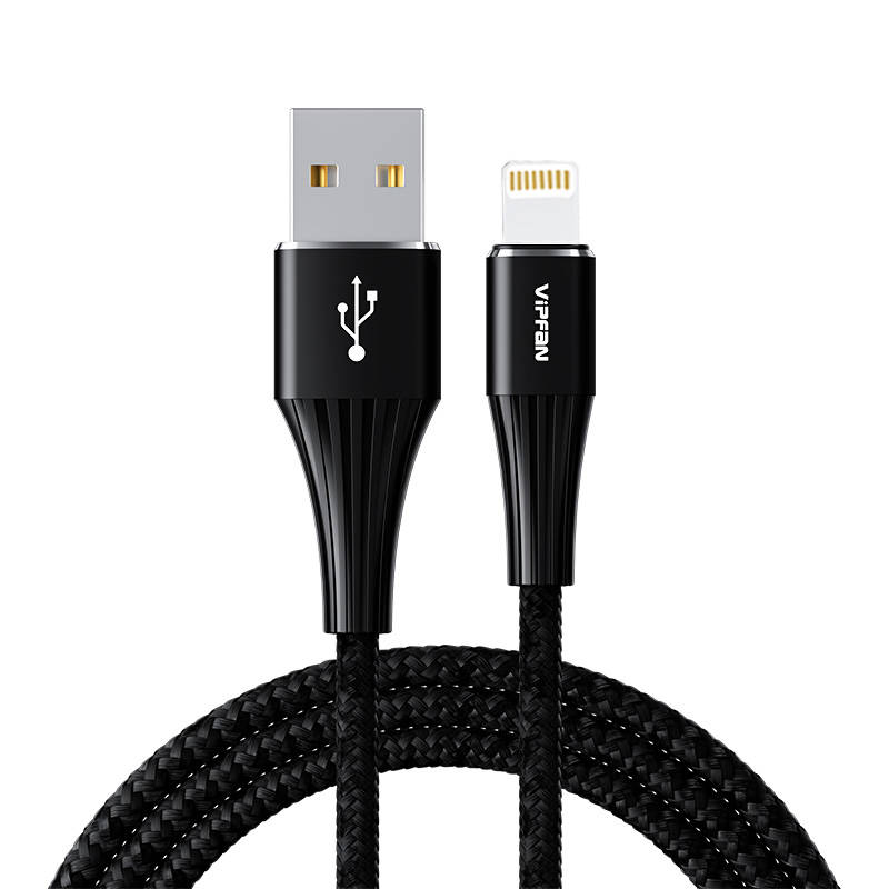 USB na Lightning kabel Vipfan A01, 3A, 1.2m, pleten (crni).