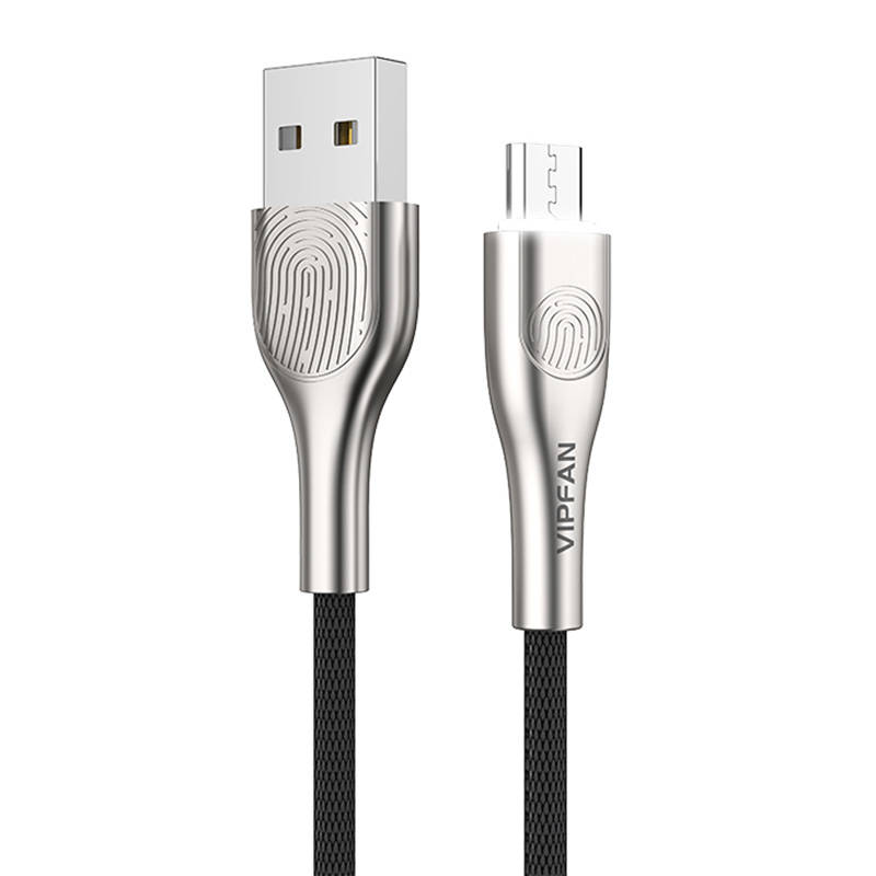 USB na Micro USB kabel Vipfan Fingerprint Touch Z04, 3A, 1.2m (crni)