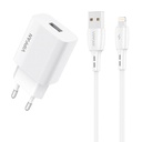 Mrežni punjač Vipfan E01, 1x USB, 2.4A + Lightning kabel (bijeli) (paket od 5 komada)