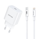 Zidni punjač Vipfan E04, USB-C, 20W, QC 3.0 + Lightning kabel (bijeli) (paket od 5 komada)