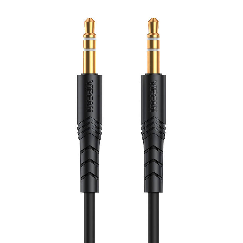 Mini jack 3.5mm AUX kabel Vipfan L04 1m, pozlaćen (crni)