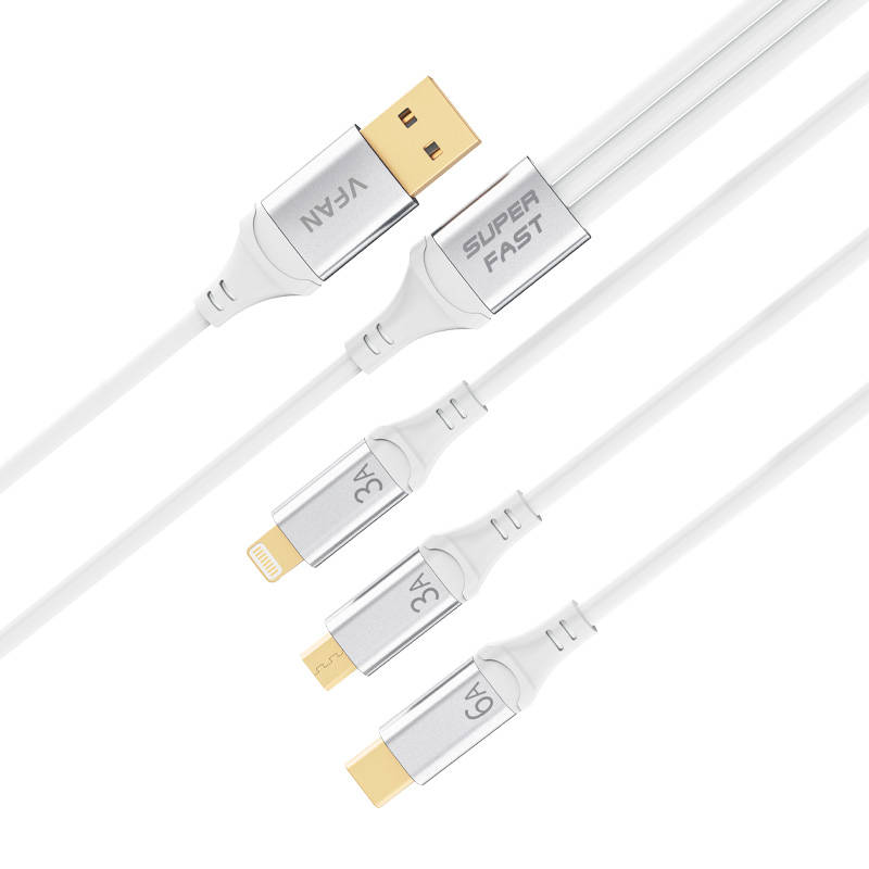 USB kabel Vipfan X15 3-u-1 USB-C / Lightning / Micro 66W 1.2m, pozlaćen (bijeli)