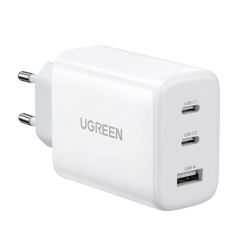 Zidni punjač UGREEN CD275, 2x USB-C, 1x USB, 65W (bijeli)