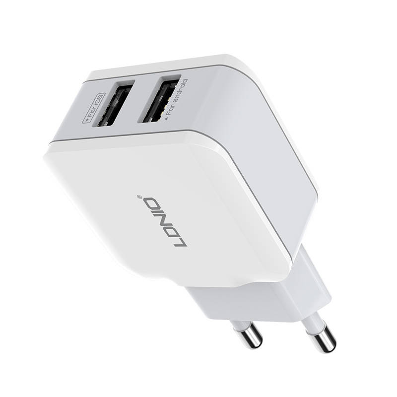 Zidni punjač LDNIO A2202, 2x USB, 12W (bijeli) (paket od 5 komada)